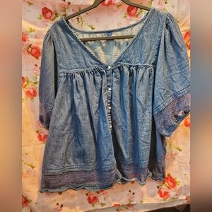Old Navy Denim Lace Blouse
